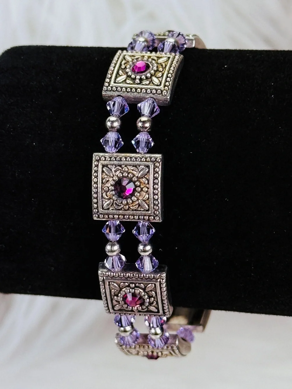 Bohemian chic Aged Silvertone purple toggle bracelet